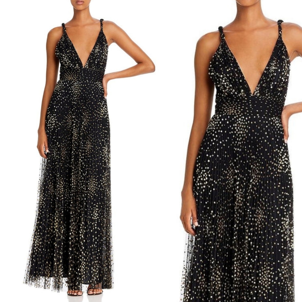 Jill Jill Stuart Pleated Metallic Dot Tulle Gown